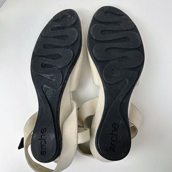 Arche Cream Leather Open Toe Wedge Sandals Cut Outs Made in France Shoes EU 40 9 - Picture 6 of 14